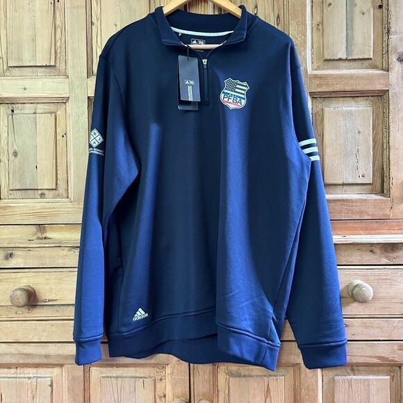 Men's NWT Adidas Golf Climalite Size XL Navy Blue Quarter Zip Pullover NOVI PFBA - Picture 1 of 10